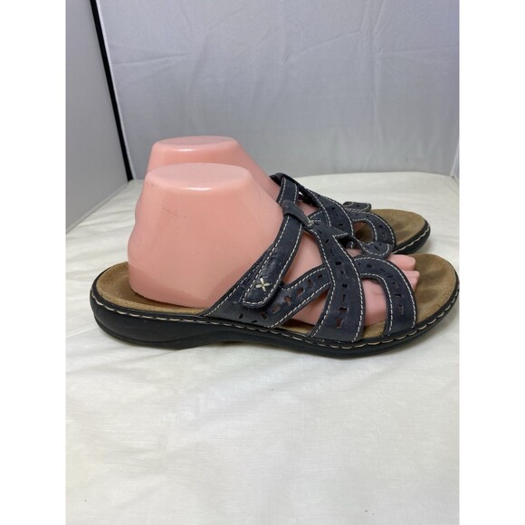 Clarks Bendables Womens 9 Wide Slide Flats Comfort 65711 Black Leather Slip On - Picture 2 of 9